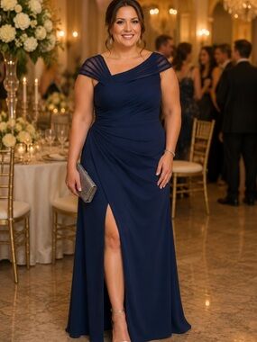 Cameron Blake navy Crepe Column Gown